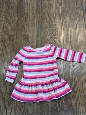GAP Baby Girls Pink & Gray Striped Long Sleeve Top